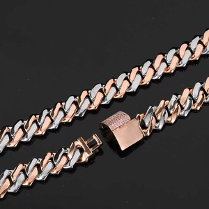 Collier Hip Hop pour Homme en Argent 925 avec Chaîne Cubaine et Breloque, Or Rose Bicolore 13mm & 15mm, Sertie de Moissanite Diamantée - Product Image 3