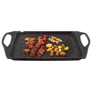 Prix usine 34cm pré-saison Camping gril <span class=keywords><strong>plaque</strong></span> chauffante <span class=keywords><strong>casserole</strong></span> ustensiles de cuisine rectangulaire moulage sous pression <span class=keywords><strong>plaque</strong></span> chauffante en aluminium avec poignées - Product Image 1