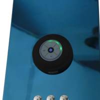 Panneau de douche LANO en acier inoxydable brossé bleu avec double poignée, haut-parleur Bluetooth intégré et jets de massage pluie