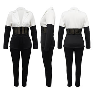 Ensemble deux pièces décontracté pour femme, col vert fruité, patchwork de couleurs contrastées, tendance - Product Image 6