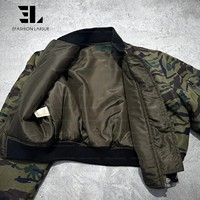 LARSUR Veste Camo en Toile de Canard Sergé de Coton avec Doublure de Saint, Bombardier Courte, Vol, Camouflage, Denim, pour Hommes