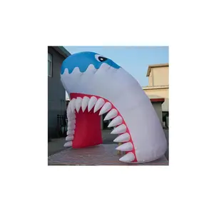 Inflatable शार्क सिर कट्टर चिड़ियाघर मछलीघर सागर थीम्ड शार्क मुंह विज्ञापन सजाया दरवाजा प्रवेश द्वार इंद्रधनुष दरवाजा