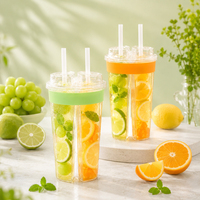 Groothandel 660ml S-vormige deelbeker met dubbele compartimenten van PP plastic voor fruitthee, boba-thee en melkthee voor winkels
