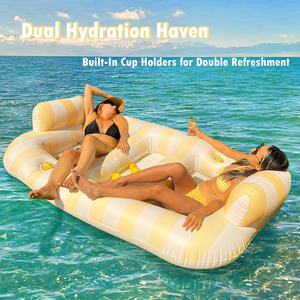 Colchoneta Flotante Doble Ergonómica Inflable <span class=keywords><strong>para</strong></span> Piscina, Tumbona Acuática <span class=keywords><strong>para</strong></span> Broncearse al Aire Libre - Product Image 2