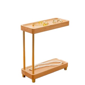 Expositor de joyería de madera, rectangular de doble capa, color madera natural, tipo de pie, para organizador de escritorio - Product Image 4