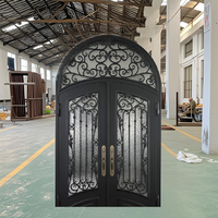 Porte en acier de style européen à double battant avec arche, portail de maison exquis en fer forgé