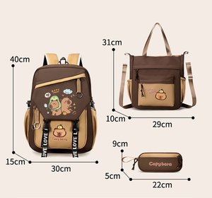 Nouvel ensemble de sacs à dos Capibara 3 pièces/ensemble, sac à dos pour enfants avec sac bandoulière, trousse à crayons, sac d'école pour enfants Capybaras - Product Image 6