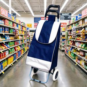Custom Durable Oxford Cloth <b>Foldable</b> Shopping Trolley <b>Cart</b> with Wheels Lightweight Portable Grocery Bag for Supermarket & Travel - Product Image 4