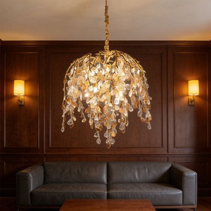French-style Light Luxury All-Copper Leaf Glass LED <b>Branch</b> Chandelier Designer Art High-End <b>Lighting</b> Fixture for Dining Room - Product Image 2