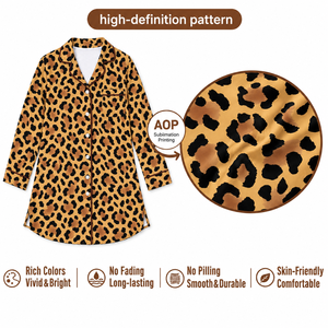 Camicia da Notte con Stampa Leopardata per Donne, Manica Lunga, Bottoni, Colletto, Abito da Notte, Vestito per Casa, <span class=keywords><strong>Pigiama</strong></span> - Product Image 3