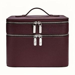 Litchi Grain PU Leather Double Layer Cosmetic <b>Case</b> with Top Handle - Product Image 1
