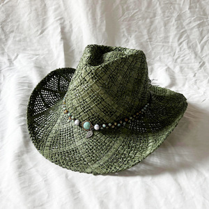 Wholesale Rolling Fashionable Beach <strong>Hat</strong> Hand Woven Large Brim Sunshade Men Women Summer Paper Straw Western <strong>Cowboy</strong> <strong>Hat</strong> - Product Image 5