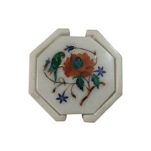 White Marble Inlaid <b>Tea</b> <b>Coaster</b> Set Handmade Semiprecious Stone Inlay Work Modern Floral <b>Coasters</b> with Holder Luxury Home - Product Image 3