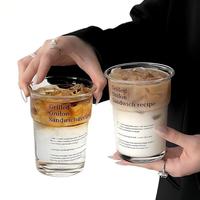 Tasse à café en verre dépoli empilable de qualité supérieure 430ml 450ml avec impression de lettres, mug à latte glacé pour café, vente en gros, logo personnalisé