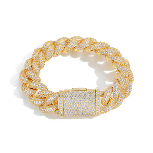 18Mm Wide Cuban <b>Bracelet</b> With Three Rows of Zirconium Classic Cuban <b>Bracelet</b> <b>Copper</b> Studded With Zirconium Tanjing Fashion - Product Image 5