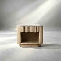 Table de chevet en bois avec tiroirs, OEM ODM, personnalisable, plateau en marbre, surfaces à rainures verticales, table de chevet ouverte pour designers et distributeurs