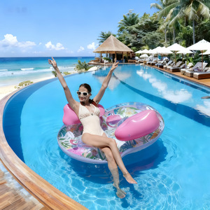 Pvc <b>Inflatable</b> Water <b>Float</b> Double Ring With Seat And Sunshade For Child Swimming Pool Use - Product Image 2