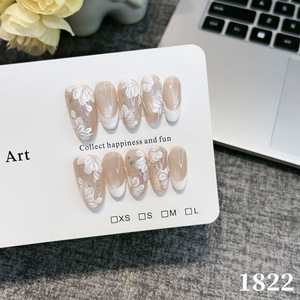 Uñas Postizas 3D Hechas a Mano, Forma de Almendra, Color Rosa con Perlas y Dorado, Puntas de Uñas Acrílicas Reutilizables para Mujer - Product Image 1