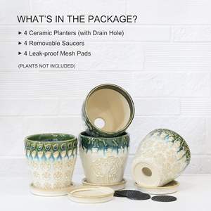 Pot de fleurs en céramique vert olive dégradé avec trou de drainage et système d'arrosage automatique, design moderne et écologique pour une utilisation en intérieur/extérieur - Product Image 5