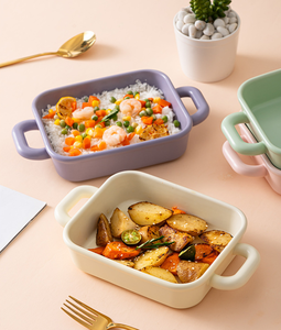 Nordic Solid Color Ceramic Double Ear Baking Tray <b>Bakeware</b> Home Baking and Baking Bowl Hotel Serving Fruit Salad Vegetable Dish - Product Image 2