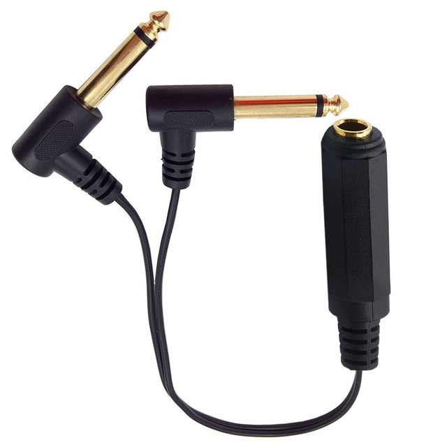 Gold Plated 6.35mm 14 Female TRS Stereo to Dual 2 X 6.35mm 14 Male TS Mono 90 Degree Right Angle Y Splitter Audio Cable 0.25m