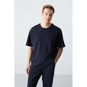 Ensemble de survêtement pour homme en coton bleu marine, épais, doux, texturé, coupe ample - 85261 - Bleu marine/marine - Product Image 2