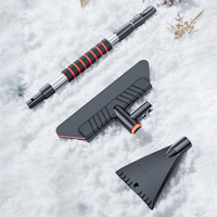 TMST Y0198 Pelle à neige et brosse de pare-brise extensible 2 en 1 en aluminium, dégivreur automatique, grattoir à glace, poignée de sac, 28*12.5*2.5cm