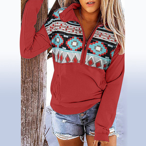 2023 printemps haute qualité personnalisé occidental aztèque imprimé grande taille 5XL quart fermeture éclair pull femmes sweats à capuche - Product Image 2