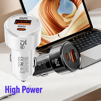 Pengisi Daya Mobil Dual Port 75W PD 45W USB dan 30W Pengisi Daya Mobil Cepat untuk Ponsel Laptop Tablet