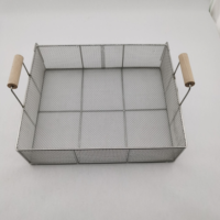 Panier rectangulaire en treillis métallique d'acier inoxydable pour cuisine et salle de bain, avec poignées en bois, durable, de haute qualité, outils robustes et compétitifs