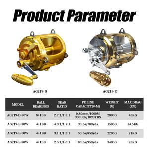 Reel Pancing 20W 30W 2 Kecepatan Air Asin 5.2:1/2.3:1 Logam Aluminium Kecepatan Tinggi Reel Bulat Big Game Trolling Reel untuk Memancing di Laut - Product Image 2
