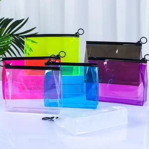 Bolsa organizadora de maquiagem transparente para mulheres, bolsa de viagem transparente em PVC para cosméticos com zíper, novidade da moda