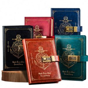 Modern Multifunction <b>Password</b> <b>Notebook</b> with Lock A5 Leather Surface Sewing Binding Custom Printing Student Diary - Product Image 1