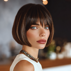 2025 bán buôn màu nâu sẫm lớp tổng hợp <span class=keywords><strong>Bob</strong></span> Tóc Ngắn Tóc giả với những tiếng nổ trông tự nhiên SM476 - Product Image 6