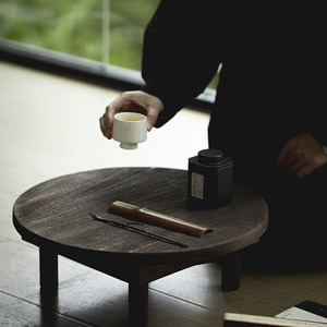 Mesa de Centro de Teca Redonda Pequeña, Estilo Wabi Sabi, Portátil, para Ceremonia del Té, Uso Interior y Exterior - Product Image 3