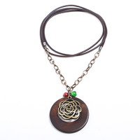 Pendentif ethnique bohème rétro à pompon, accessoire polyvalent long et ajouré en forme de feuille, collier pour femme