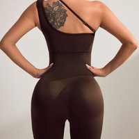 Combinaison de yoga pour femme, couleur unie, asymétrique, col en V, dos nu, sans couture, séchage rapide, respirante, écologique, en Spandex/Nylon, pour le fitness