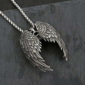 Yunnique – collier avec pendentif ailes d'ange en acier inoxydable pour hommes, design géométrique Vintage, bijoux cadeau - Product Image 2