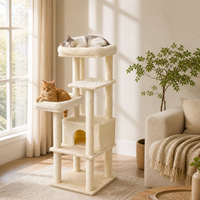 Tiang Garukan Kucing Mewah Multi-Level Modern dari Kayu Sisal yang Tahan Lama dengan Rangka Panjat, Menara Pohon Kucing, Rumah Kapsul Luar Angkasa untuk Kucing