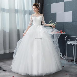 Robes de Mariée <span class=keywords><strong>Femme</strong></span> Coupe Princesse Modernes avec Appliques en Dentelle, Charmantes Robes de Mariée Col en V à Manches Longues, Vestidos de Novia - Product Image 2