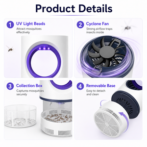 Lampada Antizanzare Grigia a Luce UV LED Solare Trappola per Mosche e Insetti Repellente - Product Image 3