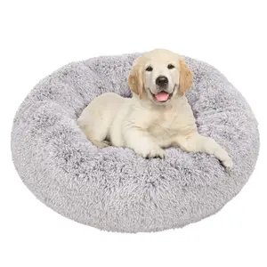 Fabricante Atacado Personalizado 2023 Hot Luxo De Pelúcia Fofo Grande Donut Pet Bed Dog Camas Redonda Lavável Dogbeds Para Cães