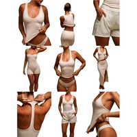 Ensemble deux pièces moulant pour femme : débardeur côtelé en coton et short – Tenue décontractée et confortable