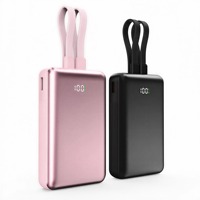 Batterie externe portable compacte 2-en-1 avec lanière intégrée, câbles de charge doubles intégrés, affichage numérique LED