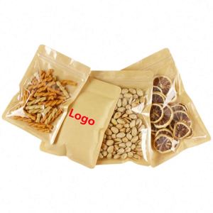 Sacs étanches avec fenêtre pour fermeture éclair refermable, sacs d'emballage alimentaire en papier kraft avec votre propre logo, 10x15cm, pack promotionnel - Product Image 1