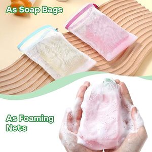 6 PCS Soap Bags Exfoliating Soap Mesh Saver <b>Pouch</b> Bags with <b>Drawstring</b> Face Cleansing Foaming Nets for Foaming and Drying - Product Image 4