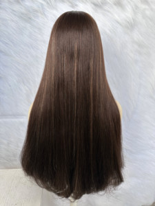 100% capelli umani capelli grezzi vergini Super doppia parrucca gioiello marrone evidenzia radici scure parrucche Kosher europei non trasformati - Product Image 6