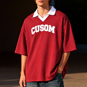 T-shirt polo pour <span class=keywords><strong>homme</strong></span> avec logo personnalisé, en coton surdimensionné, imprimé rayé moto, <span class=keywords><strong>streetwear</strong></span> rétro vintage, maillot de rugby, de football, de soccer - Product Image 1