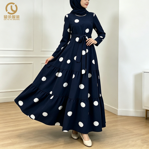 Robe Abaya <span class=keywords><strong>Kimono</strong></span> Deux Pièces en Polyester Bleu Marine pour Adultes, Kaftan Modeste Respirant avec Impression en Relief pour Femmes Musulmanes - Product Image 1