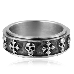 yunnique Retro Skull Fashion Punk Rotating <b>Ring</b> For Men <b>Titanium</b> Steel Cross Jewelry <b>Ring</b> Steel Color US Size - Product Image 4